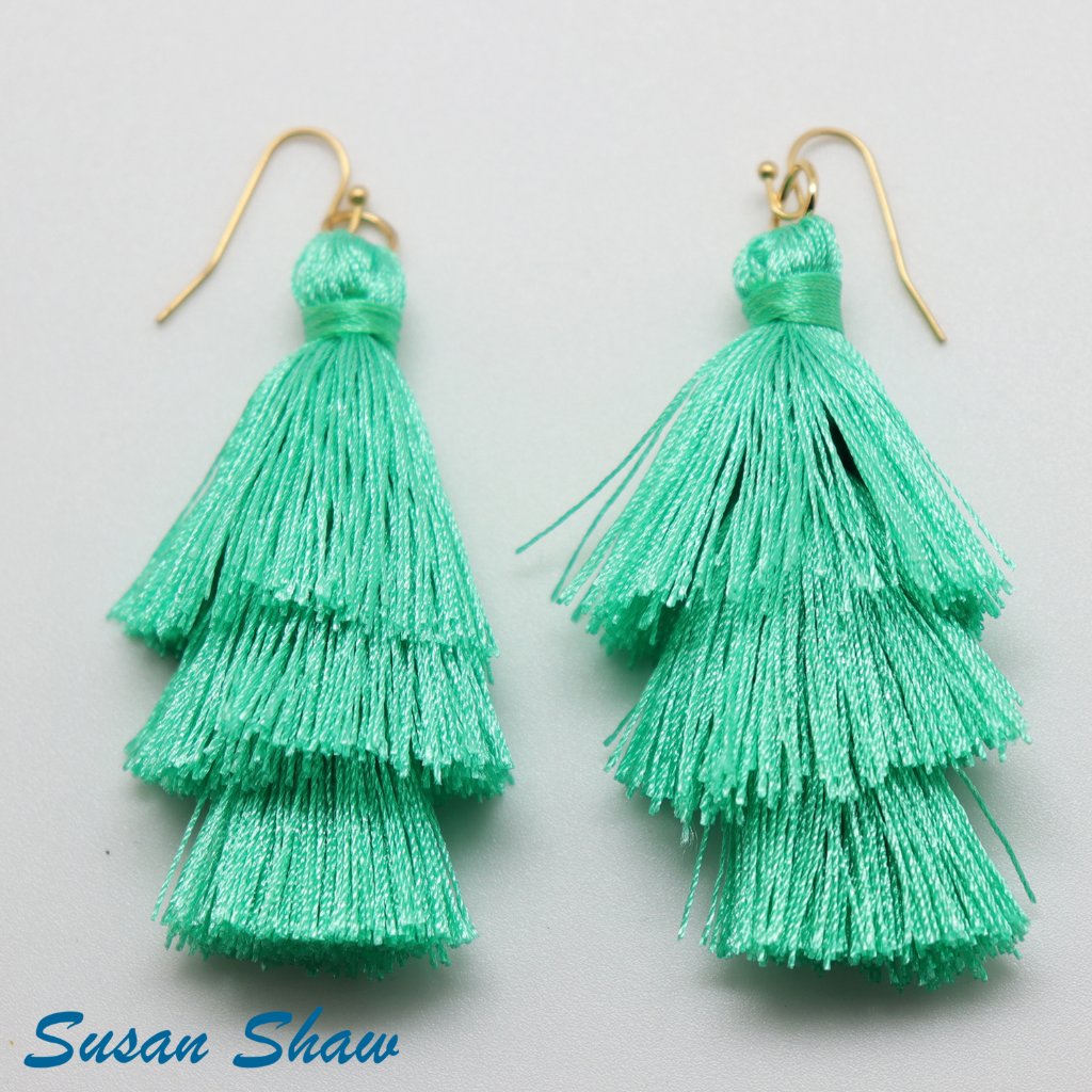Teal 3-Tier Tassel Earrings By Susan Shaw 49$
